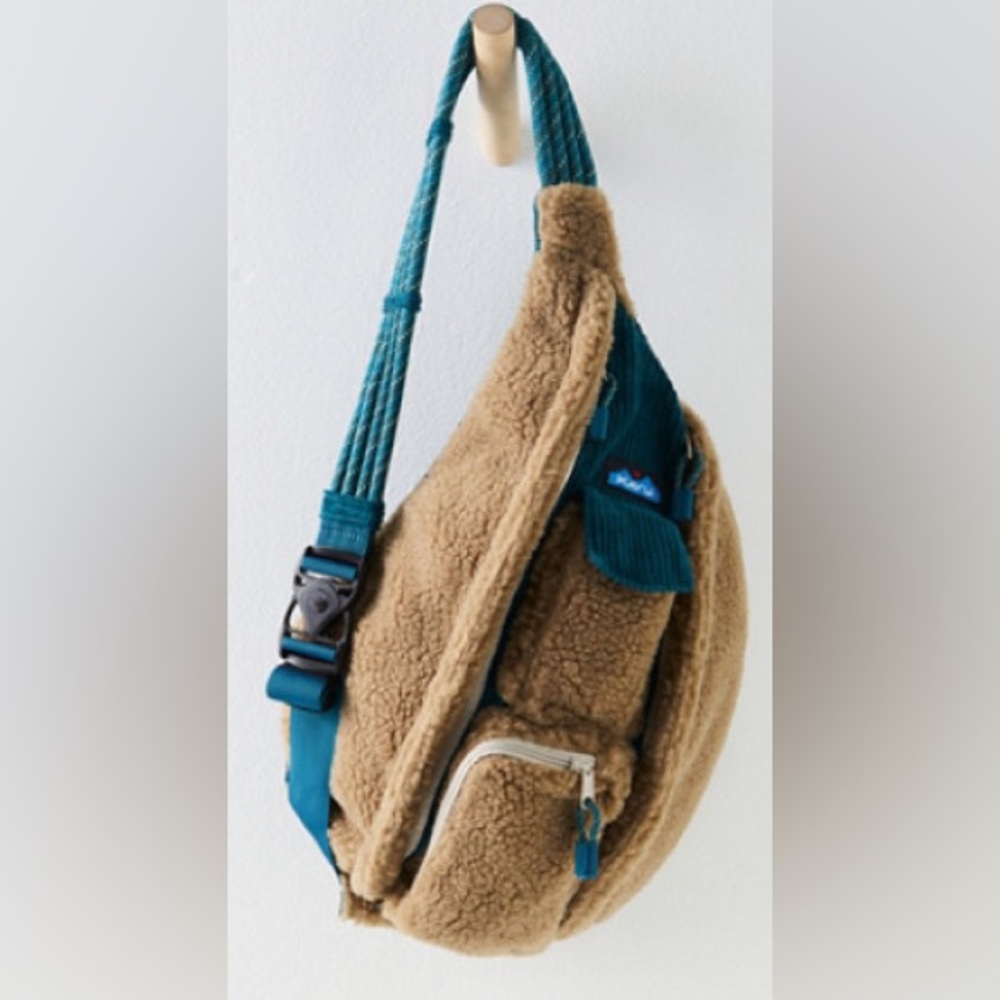 Free People Tan and Teal Sling Bag